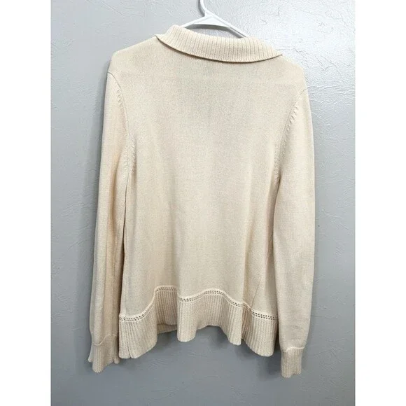 Lauren Ralph Lauren Women’s Size XL Cream Cotton Shawl Collar V-Neck Sweater - Picture 7 of 9